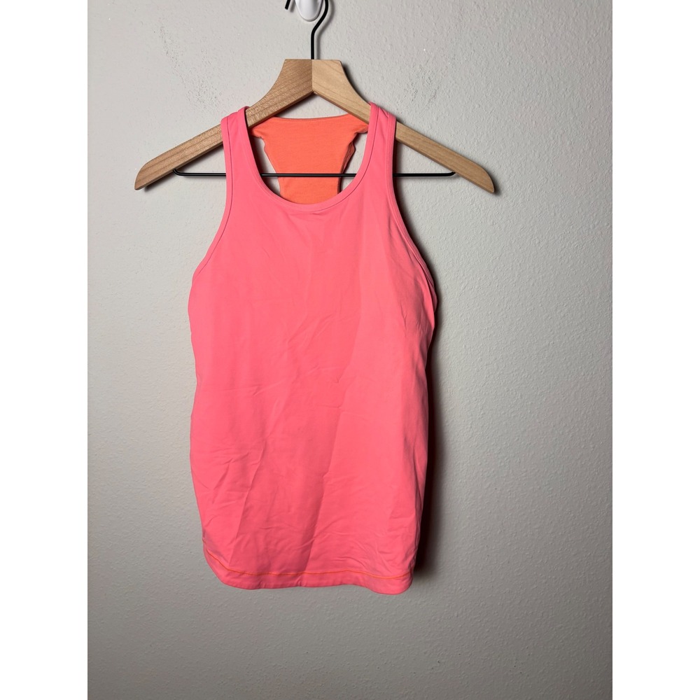 Lululemon Final Lap Tank Pop Orange Built-in Bra Running Top Size 8